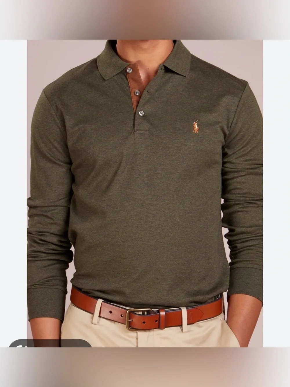 Polo Ralph Lauren Mens Custom Slim Shirt L Green Suede Placket Preppy Old Money